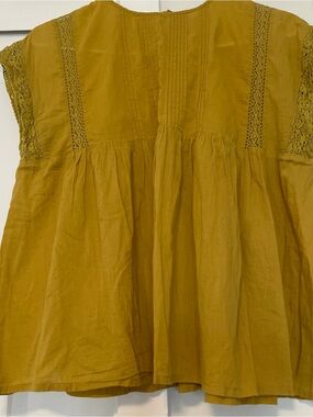 Chartreuse Yellow Boho Lace Yoke Peasant Top Sleeveless 100% Cotton Lightweight